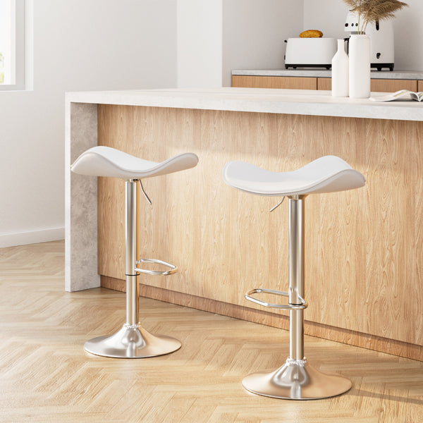 Artiss Set of 2 Gas Lift Bar Stools PU Leather - White and Chrome