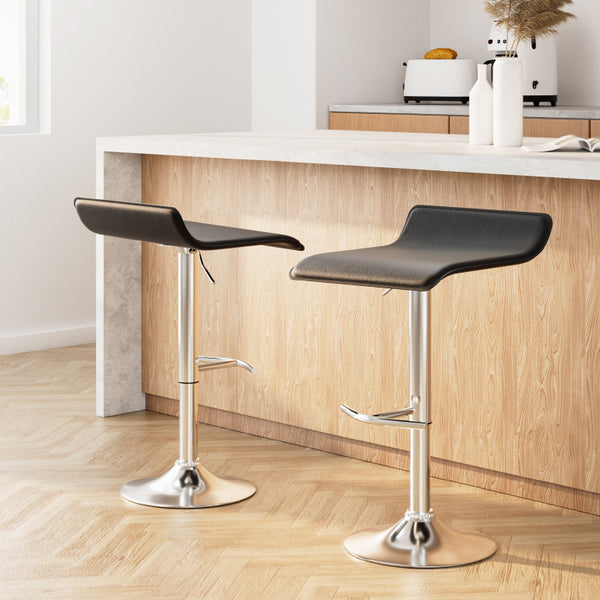 Artiss Set of 2 PU Leather Wave Style Bar Stools - Black