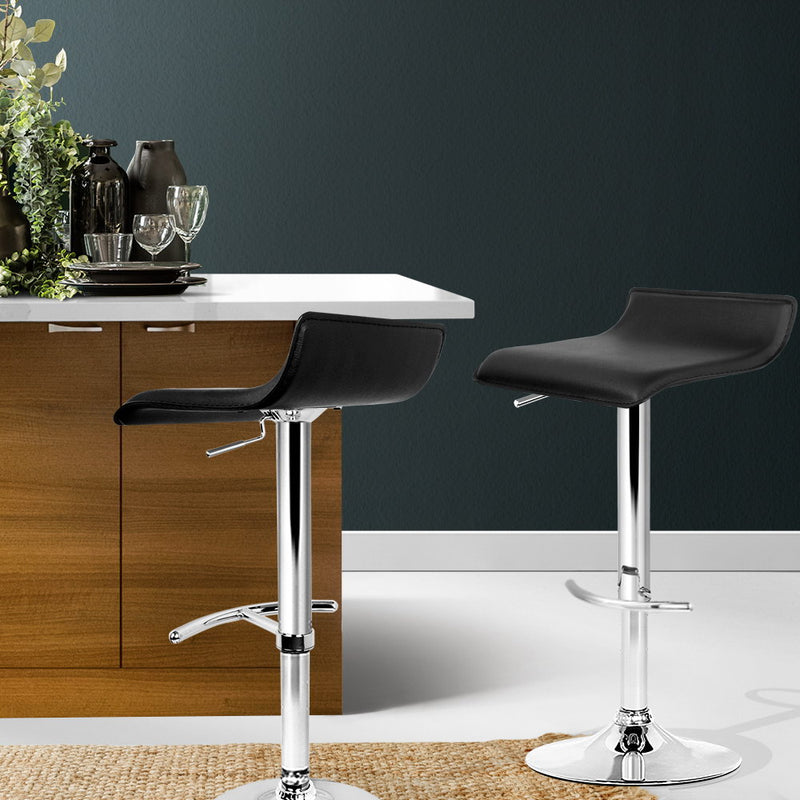 Artiss Set of 2 PU Leather Wave Style Bar Stools - Black