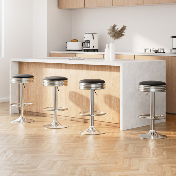 Artiss Set of 4 PU Leather Backless Bar Stools - Black and Chrome