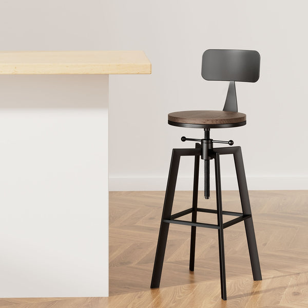 Artiss Rustic Industrial Style Metal Bar Stool - Black and Wood