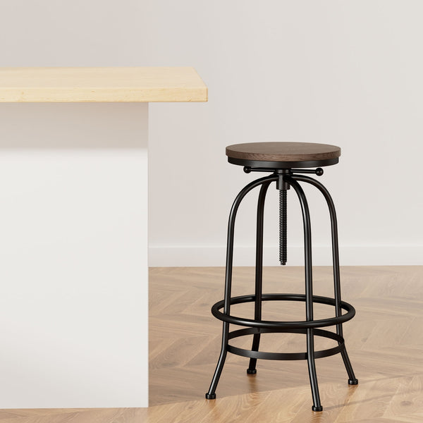 Artiss Bar Stool Industrial Round Seat Wood Metal - Black and Brown