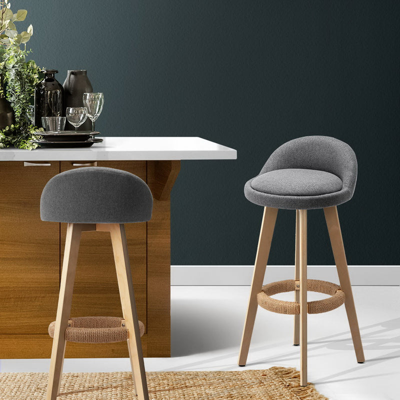 Artiss Set of 2 Fabric Backrest Bar Stools - Grey