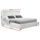 Artiss Cole LED Bed Frame PU Leather Gas Lift Storage - White Double