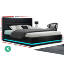Artiss Lumi LED Bed Frame PU Leather Gas Lift Storage - Black King