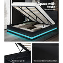 Artiss Lumi LED Bed Frame PU Leather Gas Lift Storage - Black King