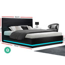 Artiss Lumi LED Bed Frame PU Leather Gas Lift Storage - Black Queen