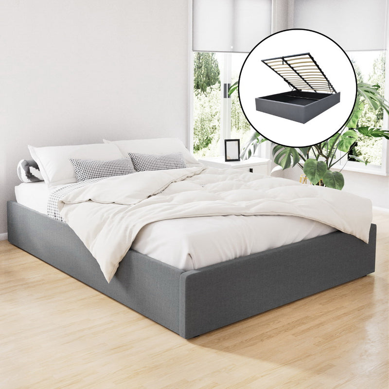 Artiss Double Full Size Gas Lift Bed Frame Base With Storage Platform Fabric