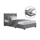 Artiss Vila Bed Frame Fabric Gas Lift Storage - Grey King Single