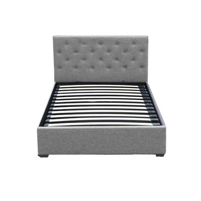 Artiss Vila Bed Frame Fabric Gas Lift Storage - Grey King Single