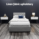 Artiss Vila Bed Frame Fabric Gas Lift Storage - Grey King Single