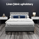 Artiss Vila Bed Frame Fabric Gas Lift Storage - Grey Queen