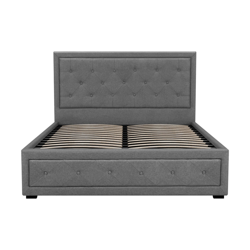 Artiss Tiyo Bed Frame Fabric Gas Lift Storage - Grey Double
