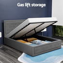 Artiss Tiyo Bed Frame Fabric Gas Lift Storage - Grey Double