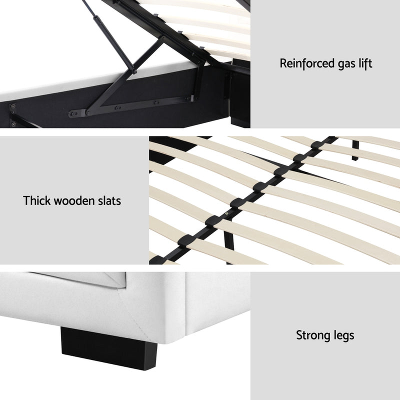 Artiss Tiyo Bed Frame PU Leather Gas Lift Storage - White Double