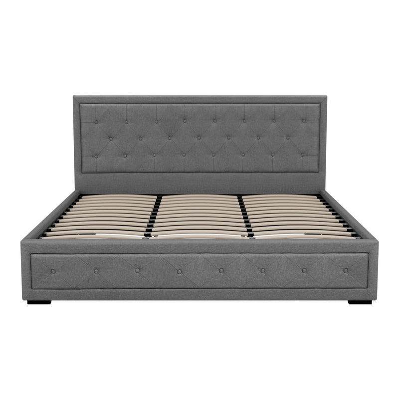 Artiss Tiyo Bed Frame Fabric Gas Lift Storage - Grey King