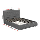 Artiss Tiyo Bed Frame Fabric Gas Lift Storage - Grey Queen