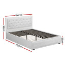 Artiss Tiyo Bed Frame PU Leather Gas Lift Storage - White Queen