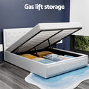 Artiss Tiyo Bed Frame PU Leather Gas Lift Storage - White Queen