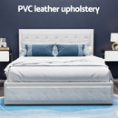 Artiss Tiyo Bed Frame PU Leather Gas Lift Storage - White Queen