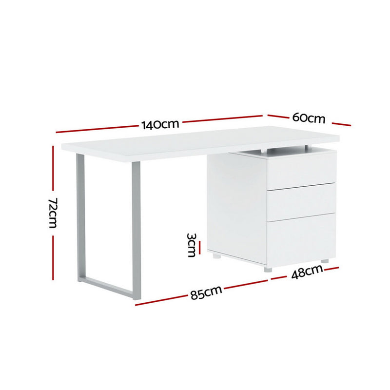 Artiss Metal Desk with 3 Drawers - White