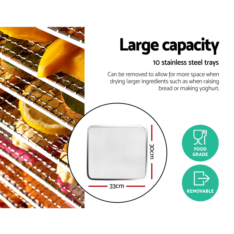 Devanti Food Dehydrators Stainless Steel Jerky Dehydrator Fruit Dryer 10 Trays