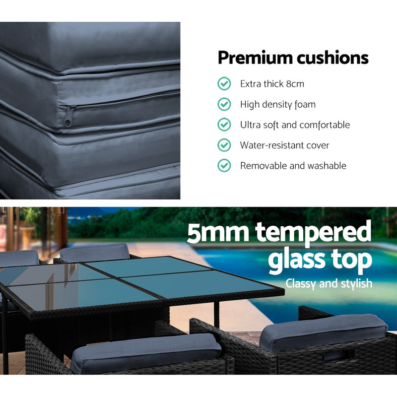 Gardeon 5 Piece Wicker Outdoor Dining Set - Black