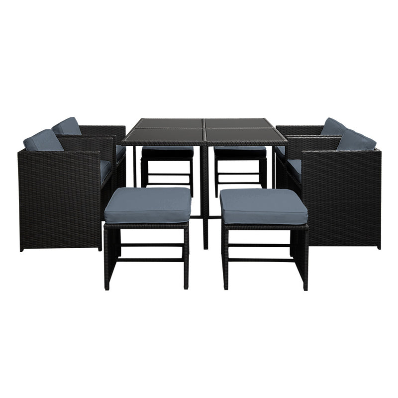 Gardeon 9 Piece Wicker Outdoor Dining Set - Black & Grey