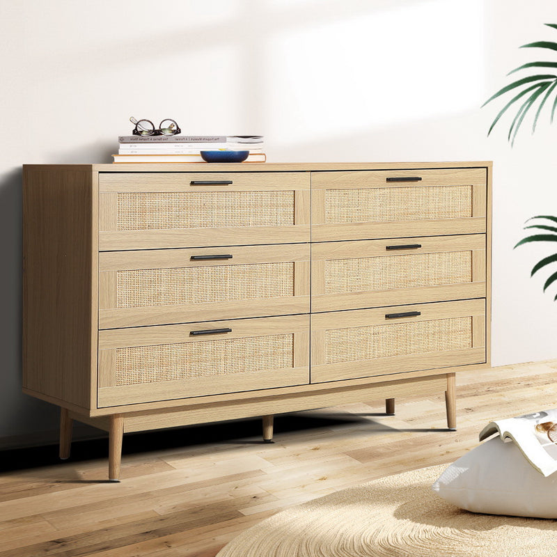 Artiss 6 Chest of Drawers Rattan Tallboy Cabinet Bedroom Clothes Storage Wood