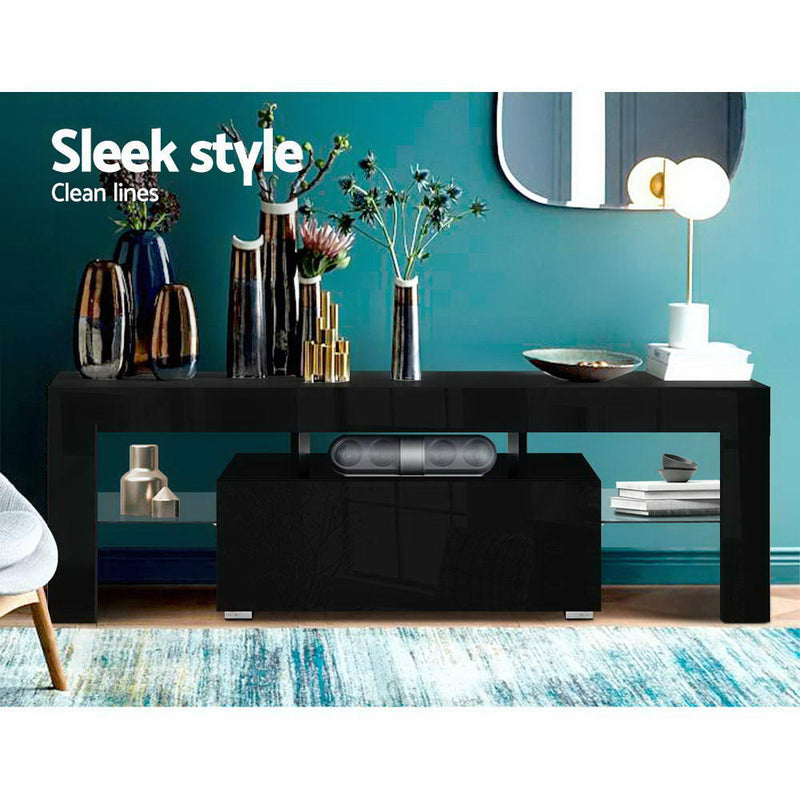 Artiss TV Cabinet Entertainment Unit Stand RGB LED Gloss Furniture 130cm Black