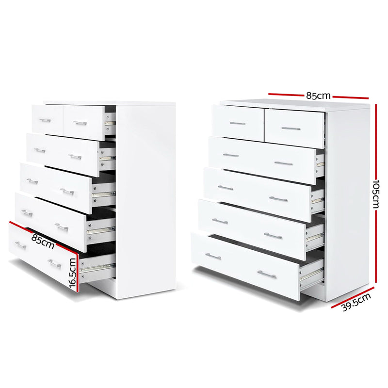 Artiss Tallboy Dresser Table 6 Chest of Drawers Cabinet Bedroom Storage White