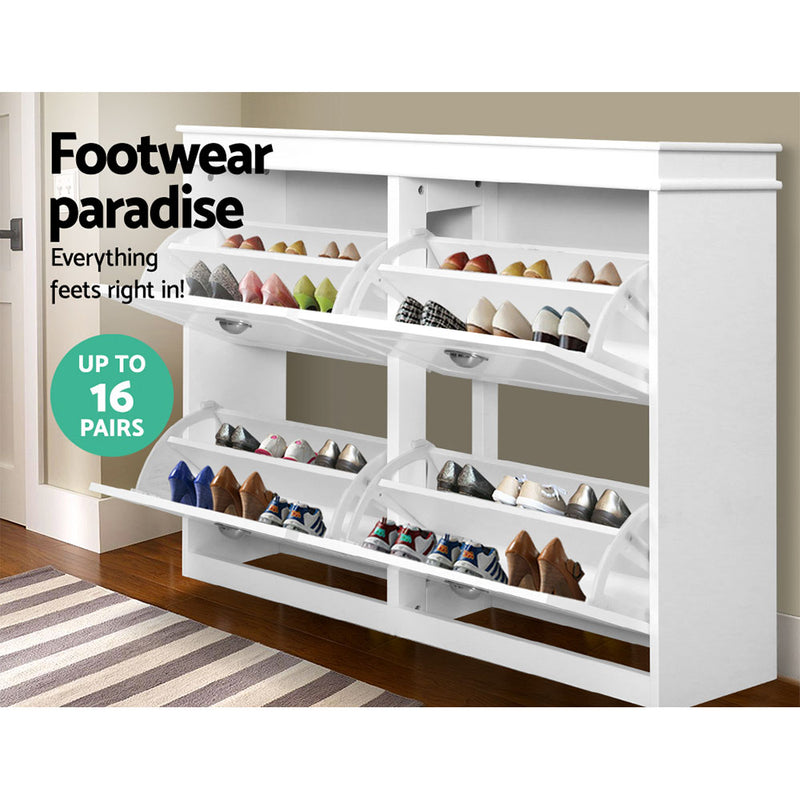 Artiss Shoe Cabinet Shoes Storage Rack Organiser White Shelf Drawer Cupboard 24 Pairs