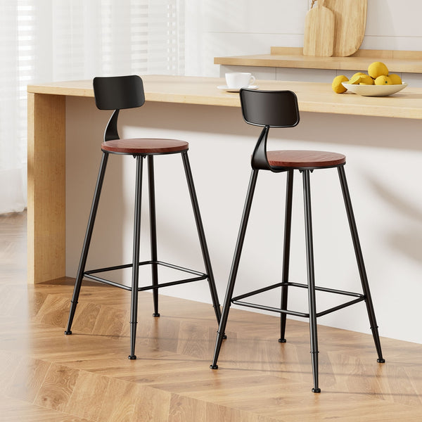 Set of 2 Artiss Bar Stools Pinewood Metal - Black and Wood