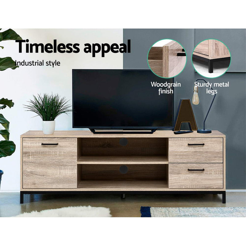 Artiss TV Cabinet Entertainment Unit Stand Industrial Wooden Metal Frame 132cm Oak