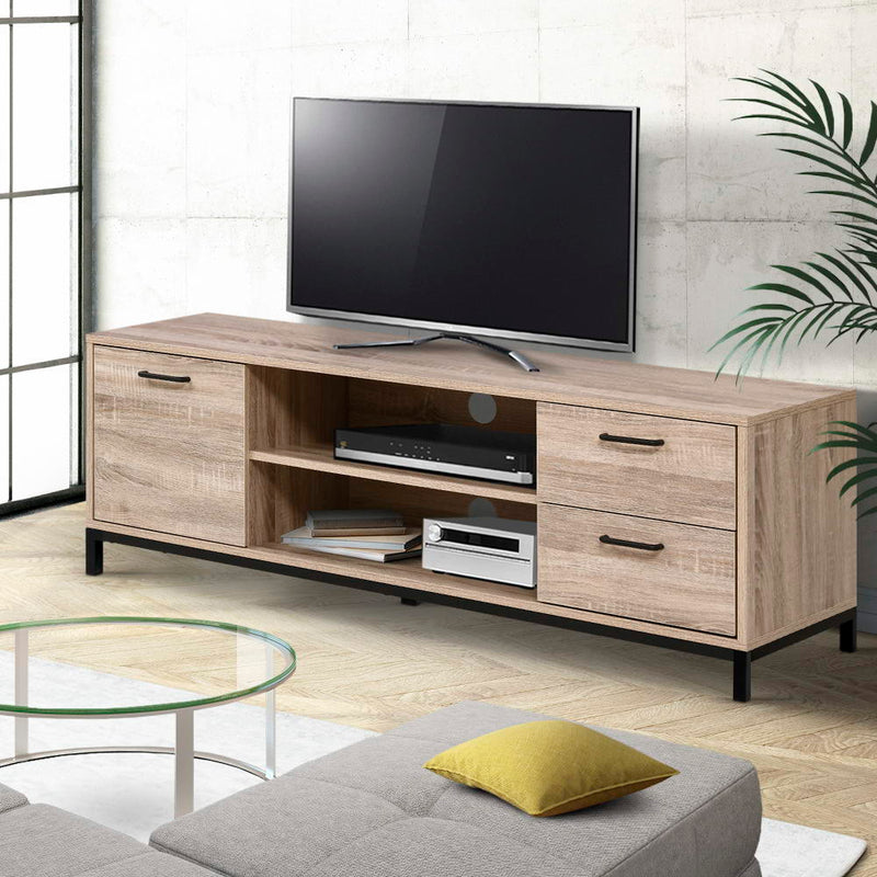 Artiss TV Cabinet Entertainment Unit Stand Industrial Wooden Metal Frame 132cm Oak