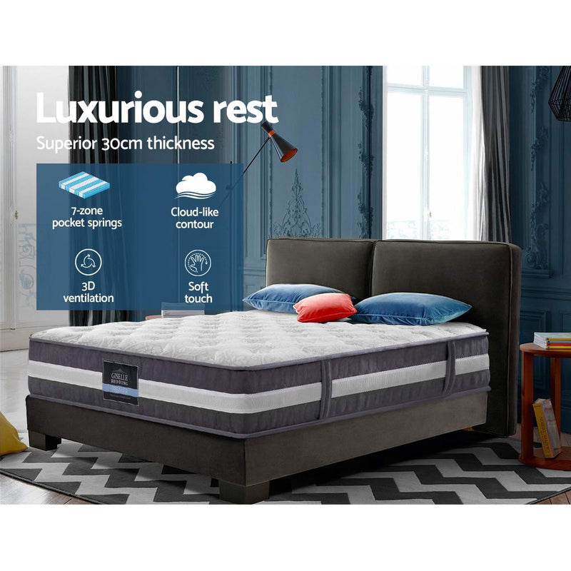 Giselle Bedding Lotus Tight Top Pocket Spring Mattress 30cm Thick Queen