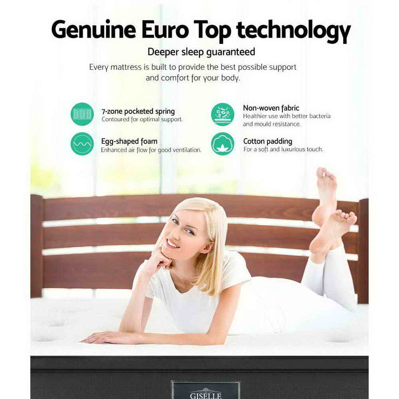 Giselle Bedding Eve Euro Top Pocket Spring Mattress 34cm Thick Double