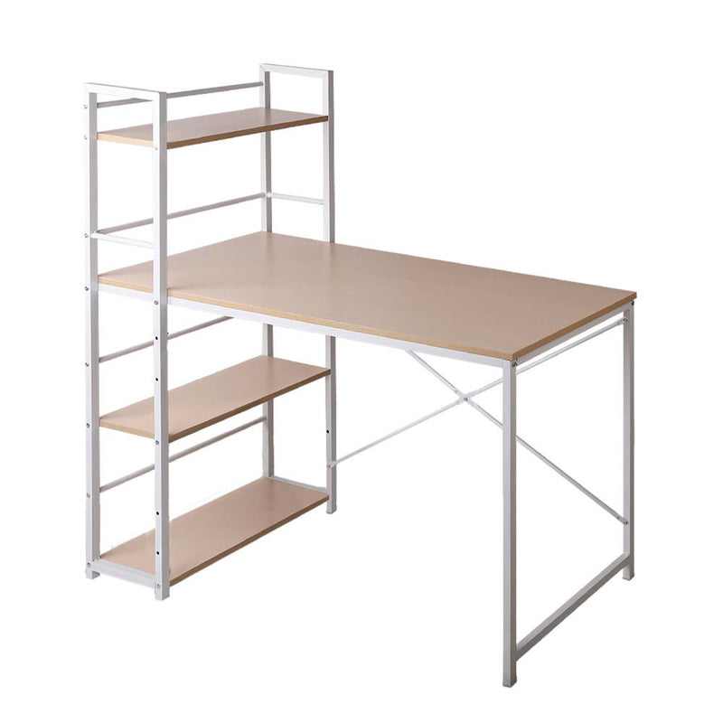 Artiss Metal Desk with Shelves - White with Oak Top