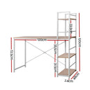 Artiss Metal Desk with Shelves - White with Oak Top