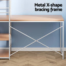 Artiss Metal Desk with Shelves - White with Oak Top
