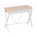Artiss Metal Desk with Drawer - White with Oak Top