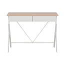 Artiss Metal Desk with Drawer - White with Oak Top