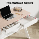 Artiss Metal Desk with Drawer - White with Oak Top