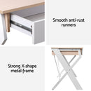 Artiss Metal Desk with Drawer - White with Oak Top