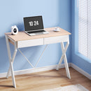 Artiss Metal Desk with Drawer - White with Oak Top
