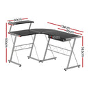 Artiss Corner Metal Pull Out Table Desk - Black