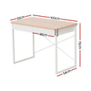 Artiss Metal Desk with Drawer - White with Wooden Top