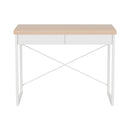 Artiss Metal Desk with Drawer - White with Wooden Top