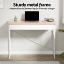 Artiss Metal Desk with Drawer - White with Wooden Top