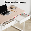 Artiss Metal Desk with Drawer - White with Wooden Top